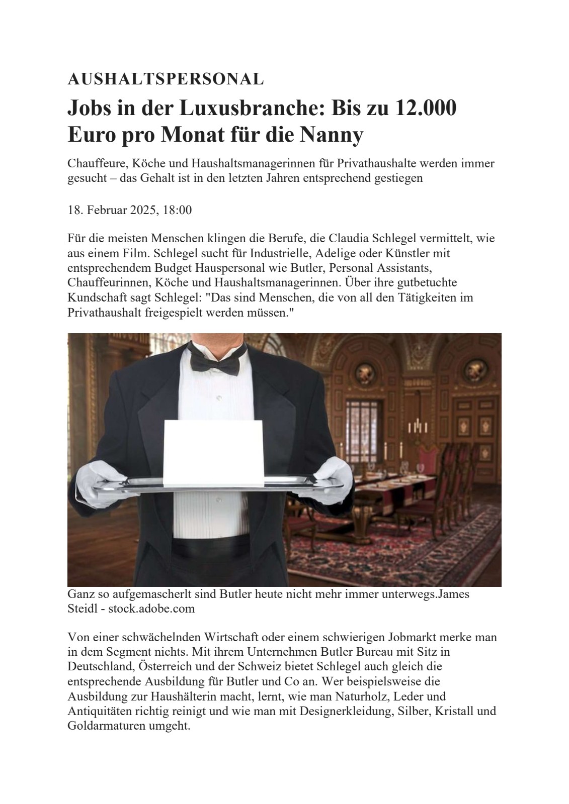 Der Standard: Jobs in der Luxusbranche – Bis zu 12.000 Euro pro Monat für die Nanny